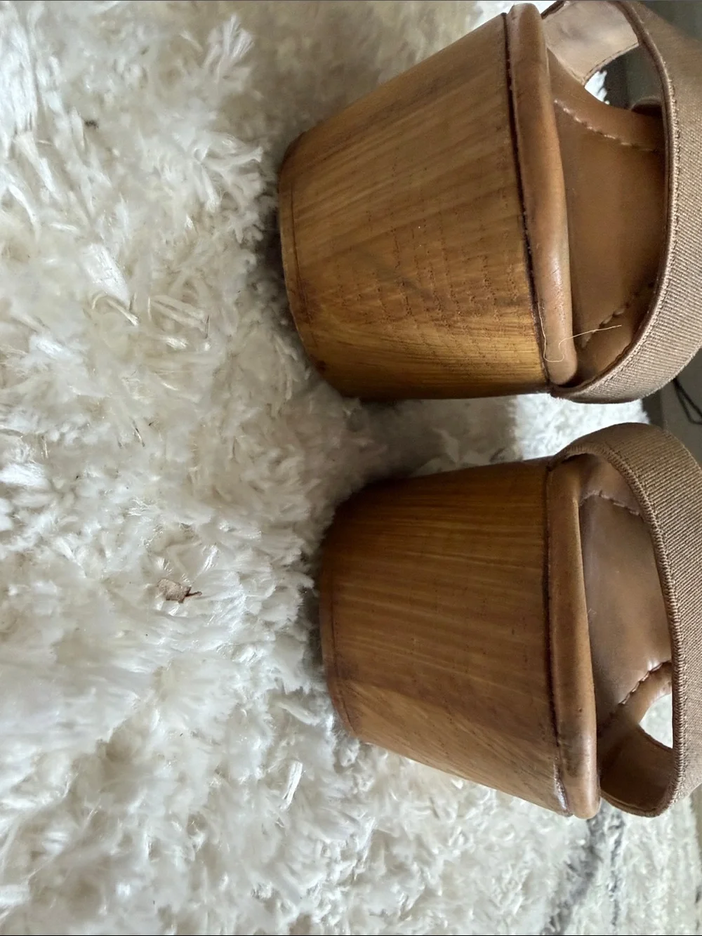 Steve Madden Beige/Tan Platform Wedge Sandals. Pre owned. Signs of wear.